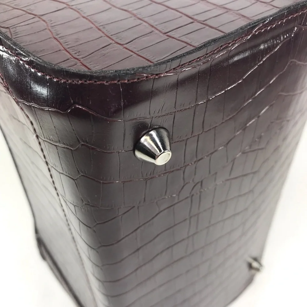 Marshall Fields Brown Croc Embossed Faux Leather Case Bag Travel Lock